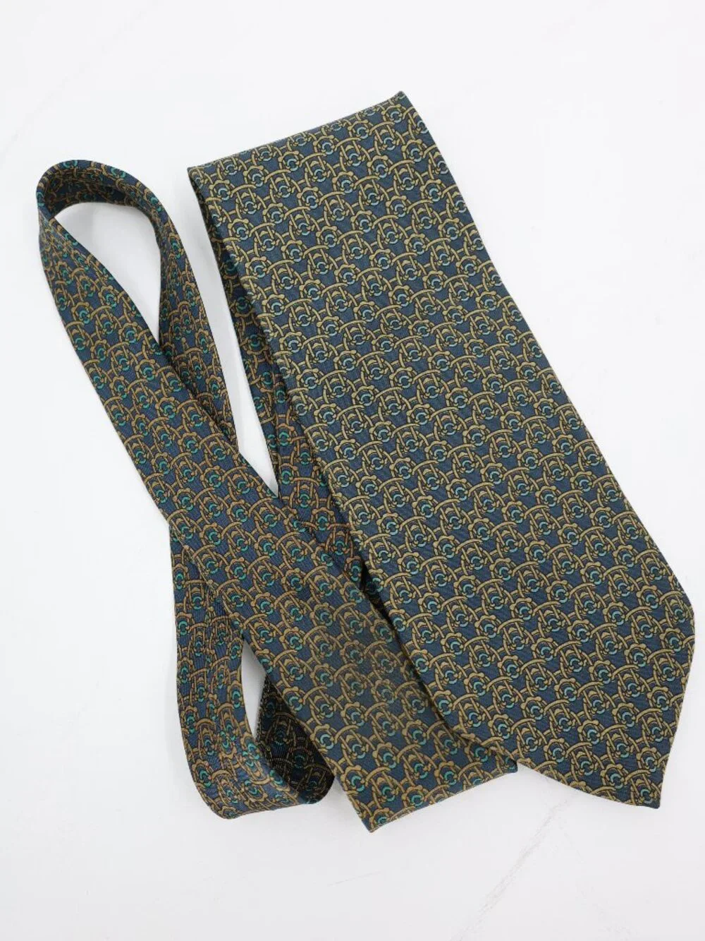 Vintage Christian Dior Tie Mens w3.5 L58 Monsieur horse bit Chain Desinger silk